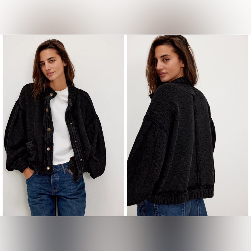 Free People Cute In This Cardi Cardigan Sweater Black Size Small FLAWED